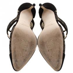Pre Owned Jimmy Choo Black Suede and Lace Fyber Ankle Strap Pumps Size 39