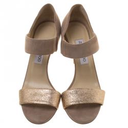 Pre Owned Jimmy Choo Beige Suede and Glitter Tesoro Strap Sandals Size 39