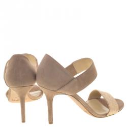 Pre Owned Jimmy Choo Beige Suede and Glitter Tesoro Strap Sandals Size 39