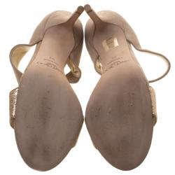 Pre Owned Jimmy Choo Beige Suede and Glitter Tesoro Strap Sandals Size 39