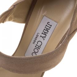 Pre Owned Jimmy Choo Beige Suede and Glitter Tesoro Strap Sandals Size 39