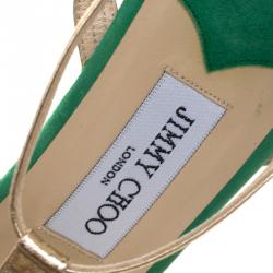 مملوكة مسبقًا صندل جيمي تشو بفتحة كعب شريط T جلد وسويدي لونين مقاس 38