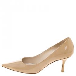 Pre Owned Jimmy Choo Beige Patent Leather Aurora Pointed Toe Pumps Size 37