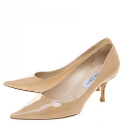 Pre Owned Jimmy Choo Beige Patent Leather Aurora Pointed Toe Pumps Size 37