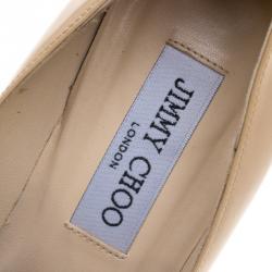 Pre Owned Jimmy Choo Beige Patent Leather Aurora Pointed Toe Pumps Size 37