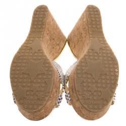 Pre Owned Jimmy Choo Cream Python Embossed  Prima Cork Wedge Sandals Size 37.5