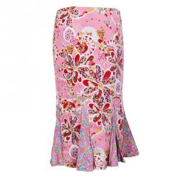 John Galliano Pink Floral Print Peplum Hem Skirt M