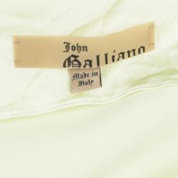 John Galliano Lemon Yellow Satin Asymmetric Shoulder Detail Maxi Dress M