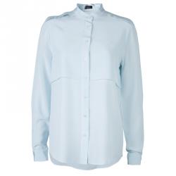 Joseph Powder Blue Mandarin Collar Long Sleeve Silk Blouse M