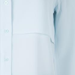 Joseph Powder Blue Mandarin Collar Long Sleeve Silk Blouse M