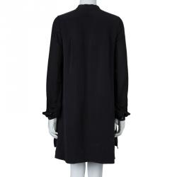مملوكة مسبقًا Joseph Black Matte Silk Sheer Sleeve Tunic Dress S