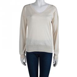 Joseph Cream Knit V-Neck Sweater L