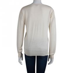 Joseph Cream Knit V-Neck Sweater L