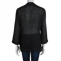 Pre Owned Joseph Black Linen Mandarin Collar Long Sleeve Blouse M