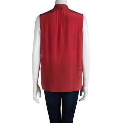 Pre Owned Joseph Red Silk Pintucked Sleeveless Blouse M