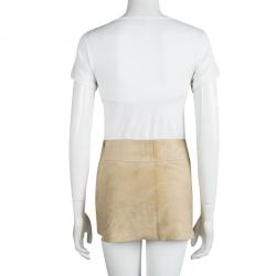 Pre Owned Joseph Beige Goat Skin Suede Mini Skirt XS