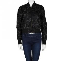 Pre Owned Just Cavalli Black Floral Embroidered Bomber Jacket S