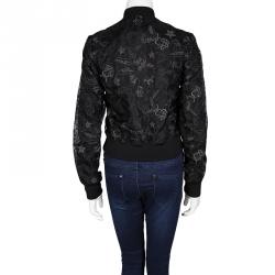 Pre Owned Just Cavalli Black Floral Embroidered Bomber Jacket S