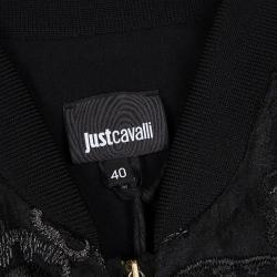 Pre Owned Just Cavalli Black Floral Embroidered Bomber Jacket S
