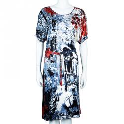 Pre Owned فستان جست كافالي منقوش حرير متعدد الألوان M