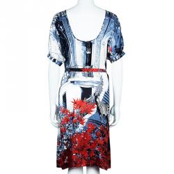 Pre Owned فستان جست كافالي منقوش حرير متعدد الألوان M