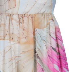 Pre Owned Just Cavalli Ivory Watercolor Print Silk Sleeveless Dress L
