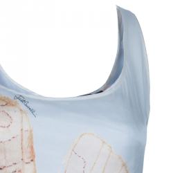 Pre Owned Just Cavalli Ivory Watercolor Print Silk Sleeveless Dress L