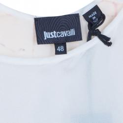 Pre Owned Just Cavalli Ivory Watercolor Print Silk Sleeveless Dress L