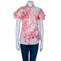 Pre Owned Just Cavalli Red & Yellow Floral Button Down Cotton Shirt M