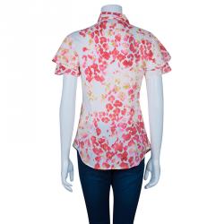 Pre Owned Just Cavalli Red & Yellow Floral Button Down Cotton Shirt M