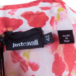 Pre Owned Just Cavalli Red & Yellow Floral Button Down Cotton Shirt M