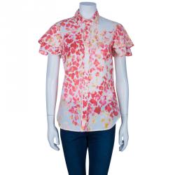 مملوكة مسبقًا قميص جاست كافالي قطن بأزرار مورد متعدد الألوان M