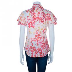 مملوكة مسبقًا قميص جاست كافالي قطن بأزرار مورد متعدد الألوان M