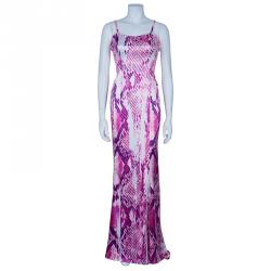 Pre Owned Just Cavalli Purple Snake Print Silk Maxi Dress M