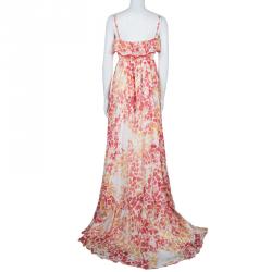 Pre Owned فستان ماكسي جاست كافالي قطن مورد أحمر وأصفر M