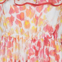 Pre Owned فستان ماكسي جاست كافالي قطن مورد أحمر وأصفر M