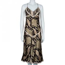 Pre Owned Just Cavalli Olive & Black Snake Print Silk Dress M