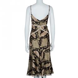 Pre Owned Just Cavalli Olive & Black Snake Print Silk Dress M