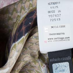 Pre Owned Just Cavalli Olive & Black Snake Print Silk Dress M