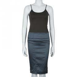 Pre Owned Just Cavalli Grey Silk Pencil Skirt M