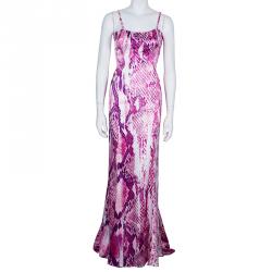 Pre Owned Just Cavalli Purple Snake Print Silk Maxi Dress M