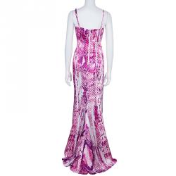Pre Owned Just Cavalli Purple Snake Print Silk Maxi Dress M