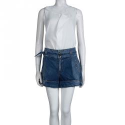 Pre Owned Just Cavalli Washed Indigo Denim Pleated Belted Shorts M