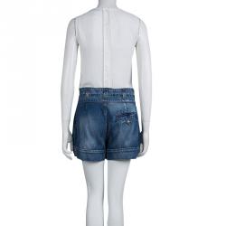 Pre Owned Just Cavalli Washed Indigo Denim Pleated Belted Shorts M