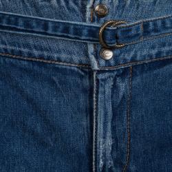 Pre Owned Just Cavalli Washed Indigo Denim Pleated Belted Shorts M