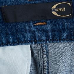 Pre Owned Just Cavalli Washed Indigo Denim Pleated Belted Shorts M