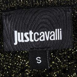 Pre Owned Just Cavalli Black Perforated Lurex Knit Long Sleeve Maxi Dress S