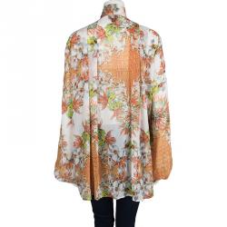 Pre Owned Just Cavalli Multicolor Floral Printed Long Sleeve Neck Tie Detail Blouse L