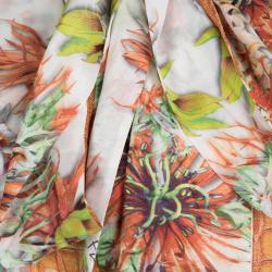 Pre Owned Just Cavalli Multicolor Floral Printed Long Sleeve Neck Tie Detail Blouse L