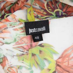 Pre Owned Just Cavalli Multicolor Floral Printed Long Sleeve Neck Tie Detail Blouse L
